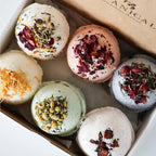 The Botanical Bath Bomb Gift Box open showing the 6 bath bombs