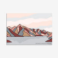 A greeting card with a modern landscape design of Lake Wakatipu, Queenstown, on a grey background