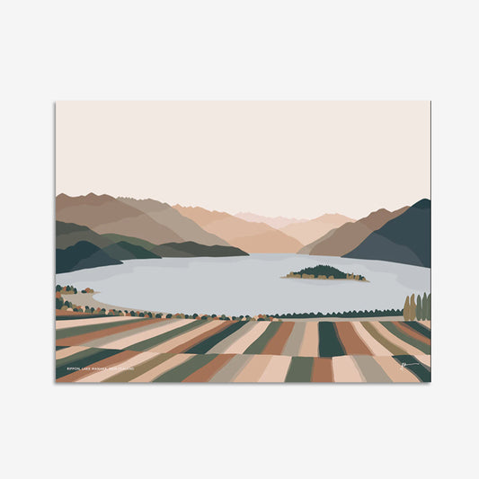 The Bridget Hall Designs gift card with a modern landscape design of Rippon Vineyard.