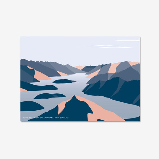 The Bridget Hall Designs Roy's Peak View Gift Card on a grey background
