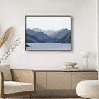 The Bridget Hall Designs Minarets Print in a black frame above a console