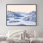 The Bridget Hall Designs Roys Peak Hike Print with No Boarder in a black frame above a couch