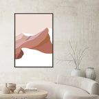 The Bridget Hall Modern Mountain Summit  3 Art Print in a black frame above a couch