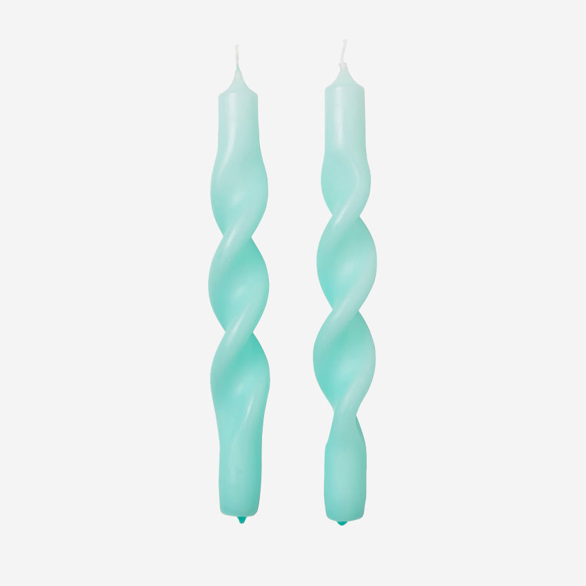 The Broste Copenhagen Twist Candles in Mint Green on a blank background