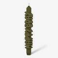 The CandleHand Happy Bday Taper Candle in olive on a grey background