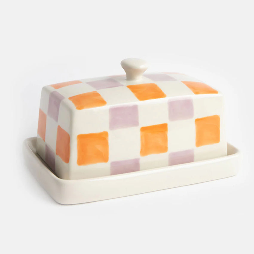 Butter Dish | Orange and Lilac Check