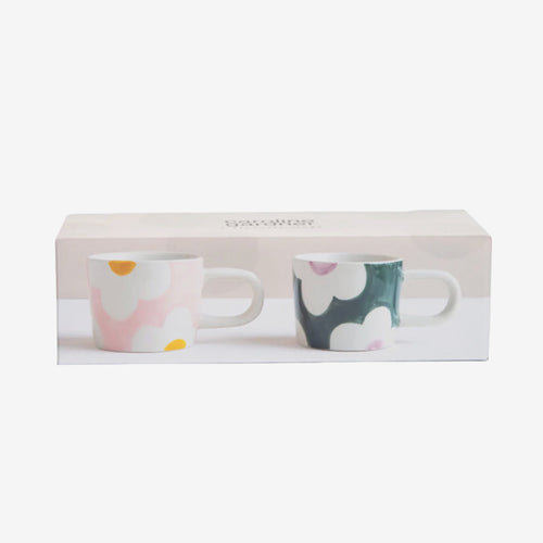 Espresso Mugs Set of 2 | Pink Teal Flower