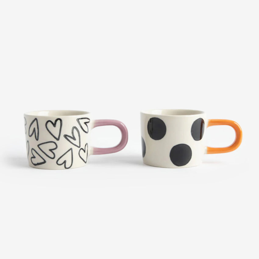 Spots & Hearts Espresso Mugs | Set of 2