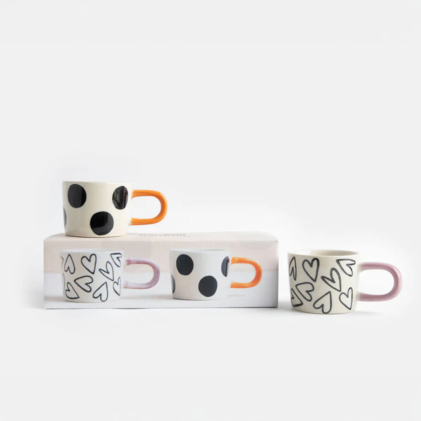 Espresso Mugs Set of 2 | Spots & Hearts
