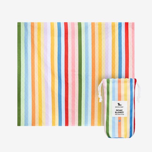 The Dock & Bay Picnic Blanket in Candy Stripe on a grey background