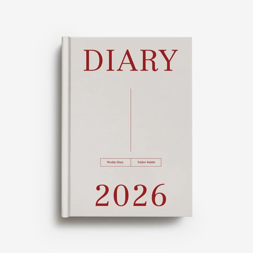 The Father Rabbit 2025 Weekly Diary in Dusk design on a grey background