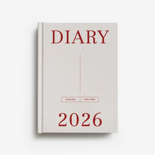 The Father Rabbit 2025 Weekly Diary in Dusk design on a grey background