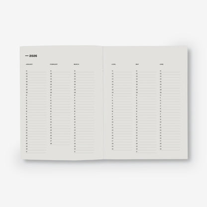 Open planner showing the yearly layout with a white background