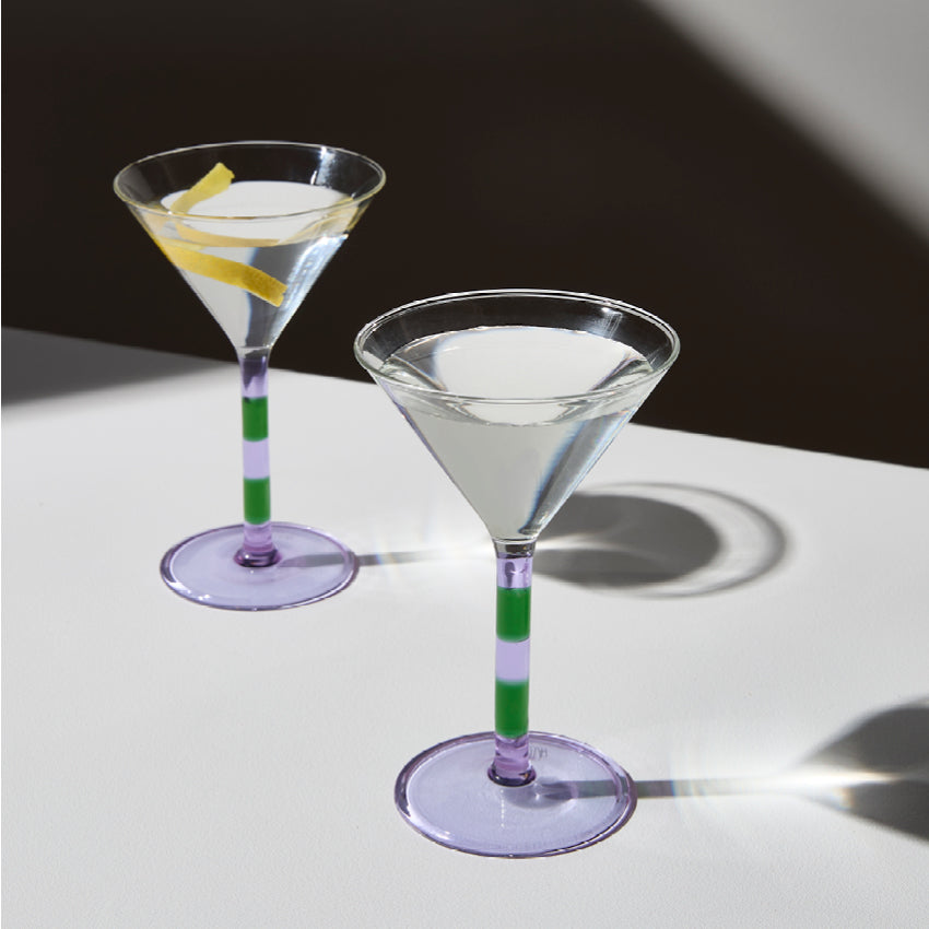 Stripe Martini Glasses | Lilac + Green