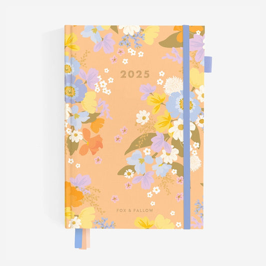 The Fox & Fallow 2025 A5 Vertical Planner in Botanika Peach cover on a blank background