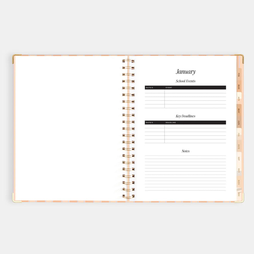 2026 A4 Academic Vertical Planner | Coral Stripe
