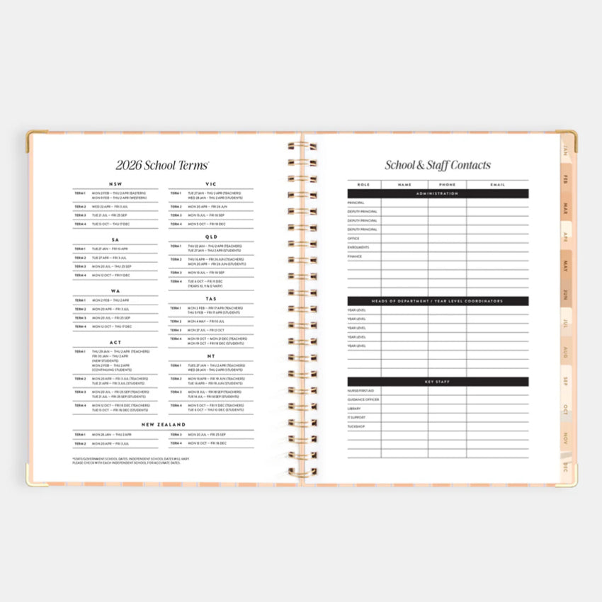 2026 A4 Academic Vertical Planner | Coral Stripe