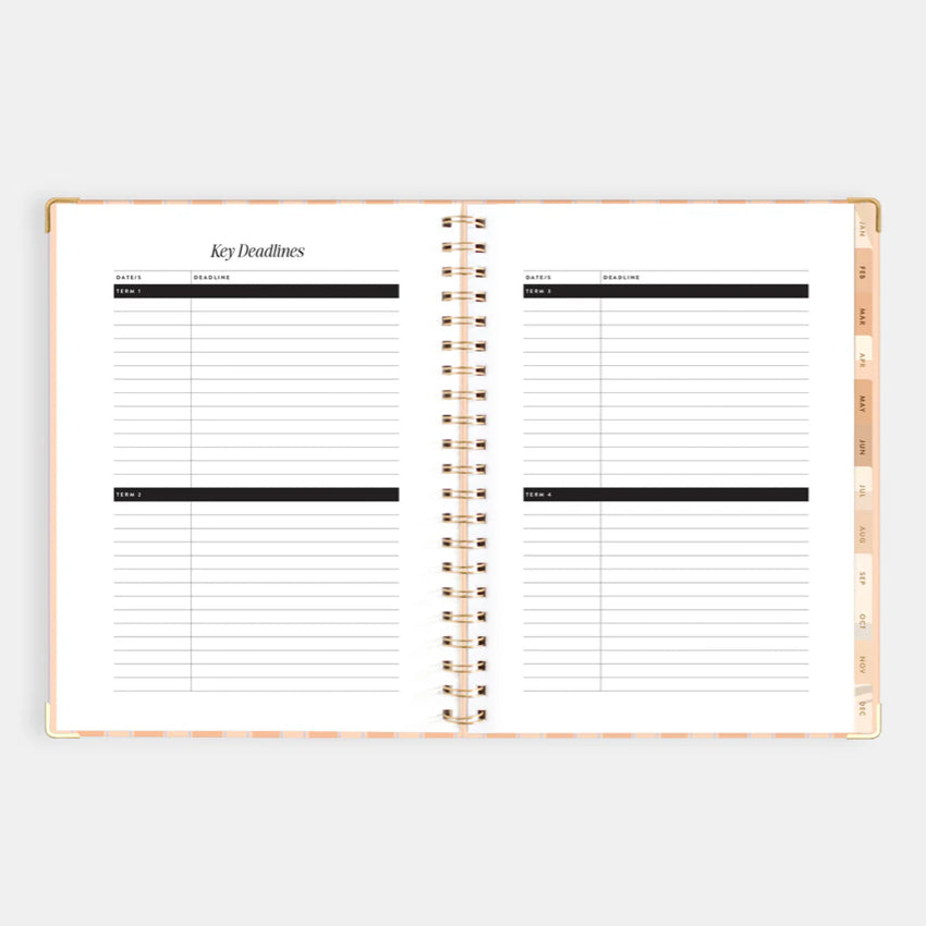 2026 A4 Academic Vertical Planner | Coral Stripe