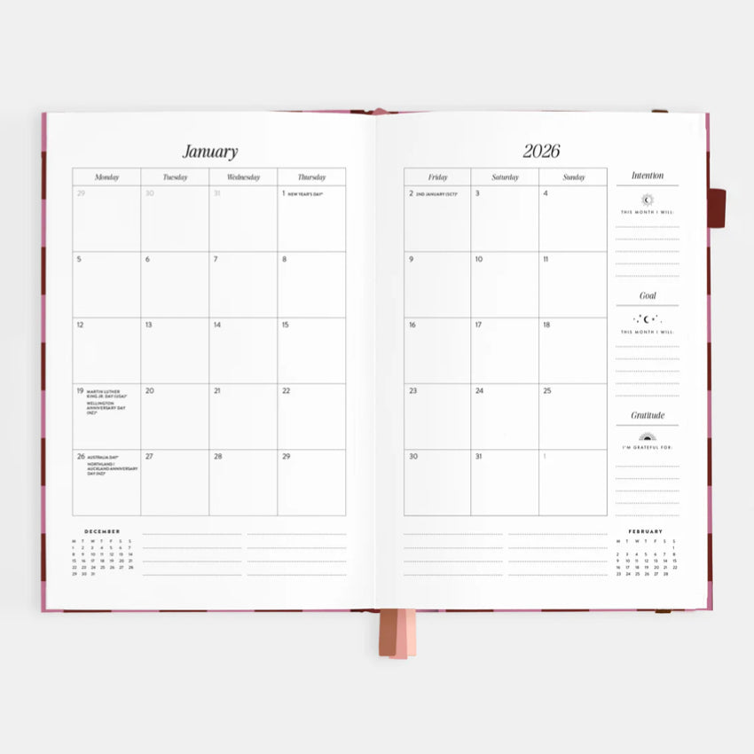 2026 A5 Vertical Planner | Burgundy Stripe