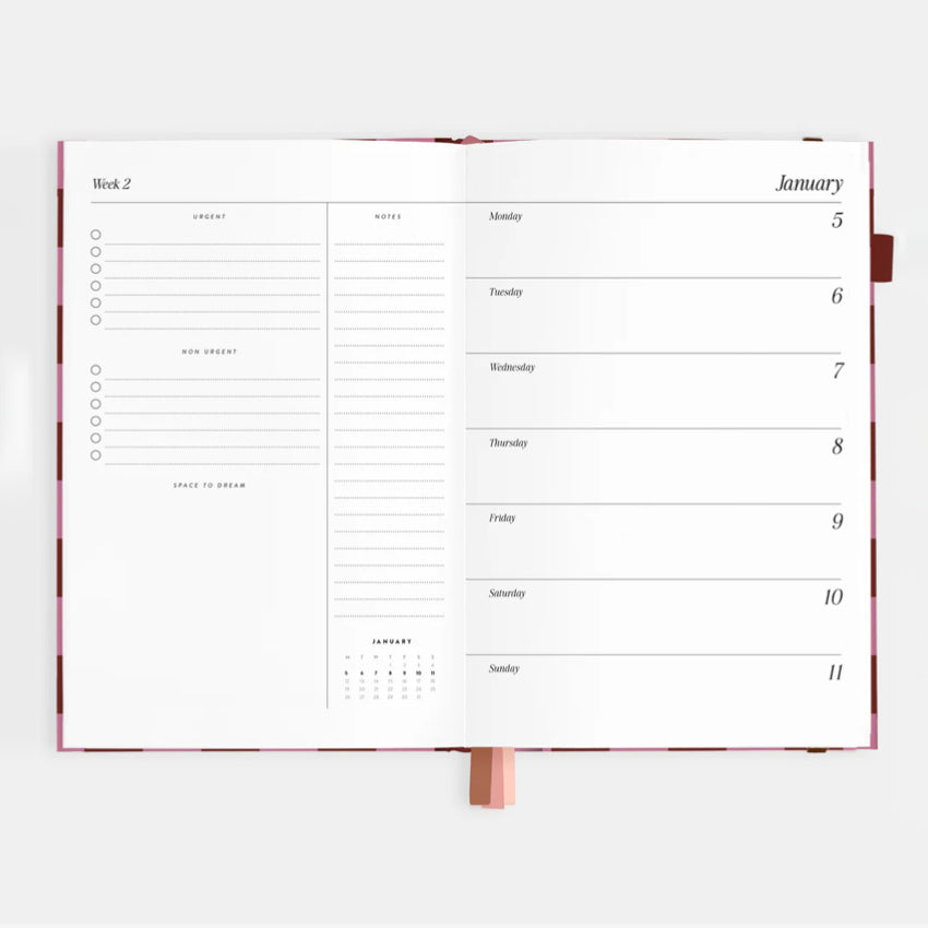 2026 A5 Vertical Planner | Burgundy Stripe