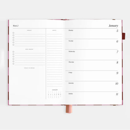 2026 A5 Vertical Planner | Burgundy Stripe