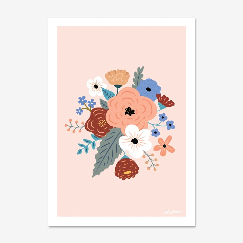 The Iko Iko Bloom Bouquet in Blue and Peach art print