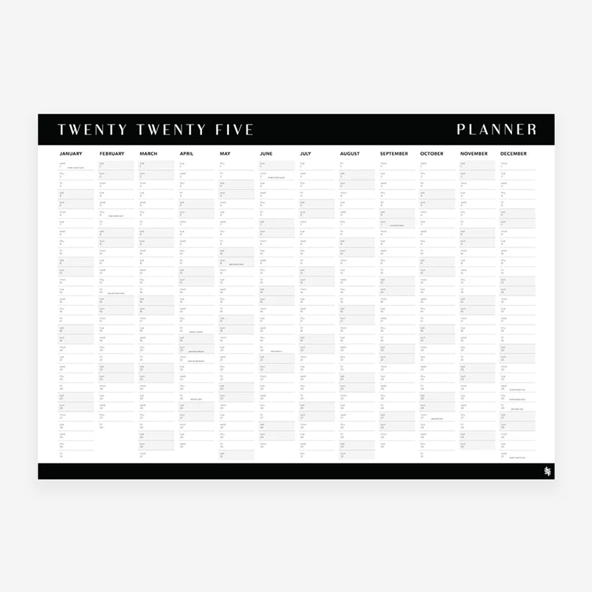 Iko Iko Black and White 2025 Wall Planner on a blank background