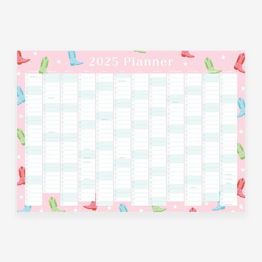 Iko Iko Cowboy Boot 2025 Wall Planner on a blank background