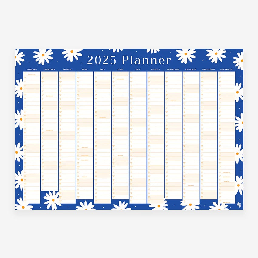 Iko Iko Blue Daisies 2025 Wall Planner on a blank background