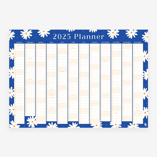 Iko Iko Blue Daisies 2025 Wall Planner on a blank background