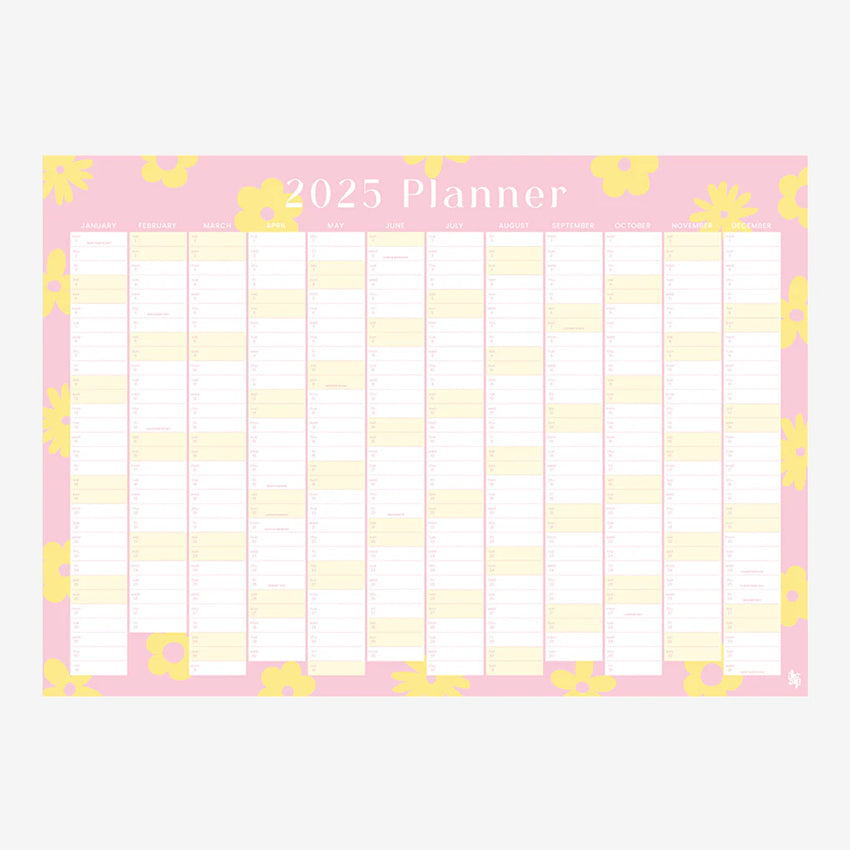 Iko Iko Pink Flowers 2025 Wall Planner on a blank background