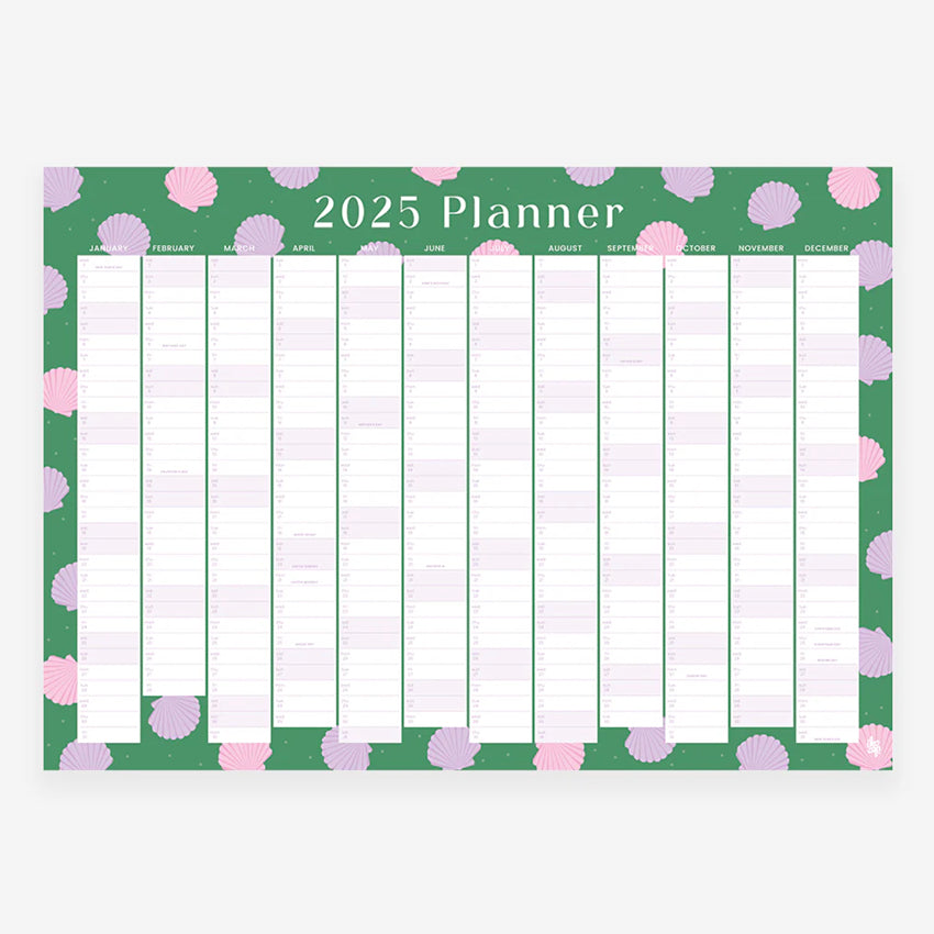 Iko Iko Green Shells 2025 Wall Planner on a blank background