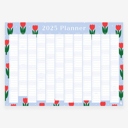 Iko Iko Blue Roses 2025 Wall Planner on a blank background