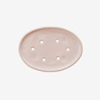 The JS Ceramics Soap Dish in Pink Sand on a blank background