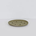 The JS Ceramics Soap Dish in Sage Green on a blank background