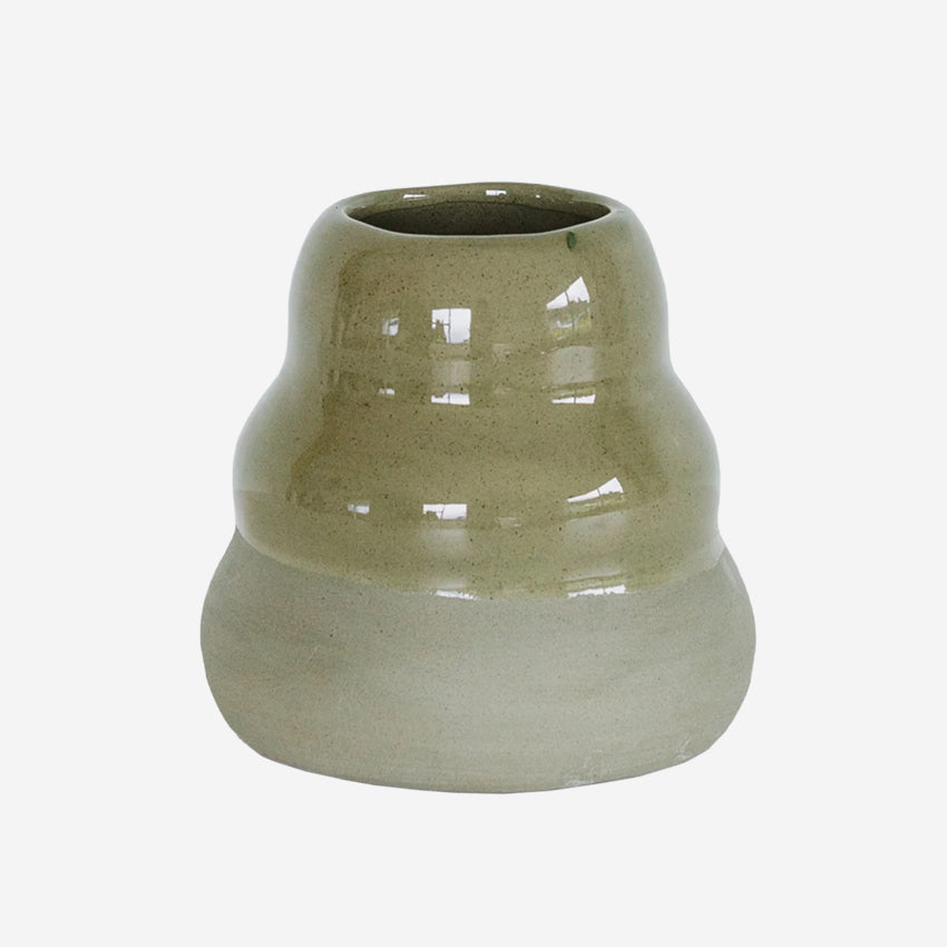 The JS Ceramics Wave Vase in Sage Green on a blank background