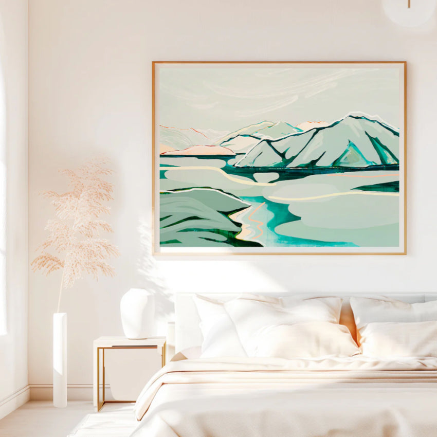 Jen Sievers A Change Of Pace Artwork in a frame hanging on a wall above a bed