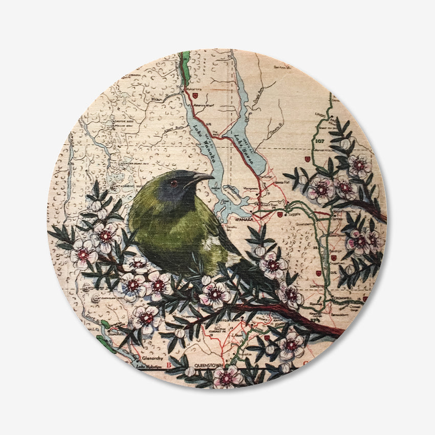 The Justine Hawksworth South Island Bell Bird Round Ply Wall Art