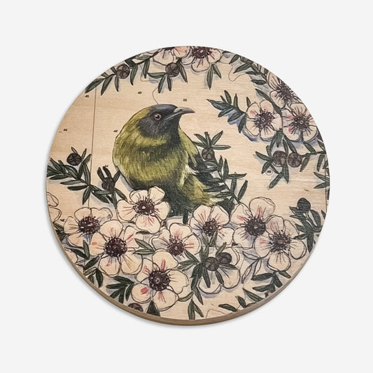 Ply Bird Wall Art Round | Bellbird in Manuka