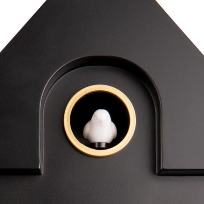 A close up of the Karlsson Modern Cuckoo Clock in Black