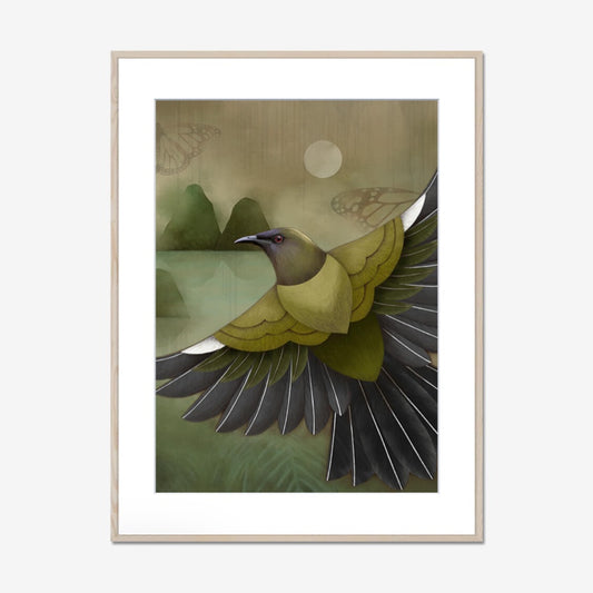 Korimako & Monarch | Art Print | Framed