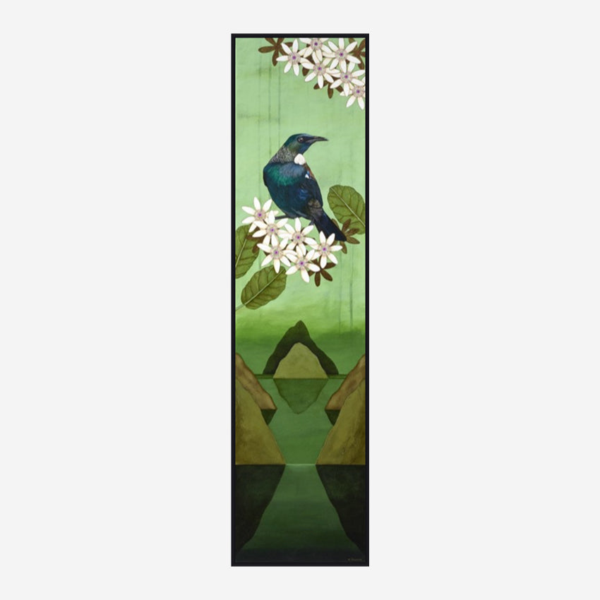 Tui In The Sky Flowers | Art Print | Framed
