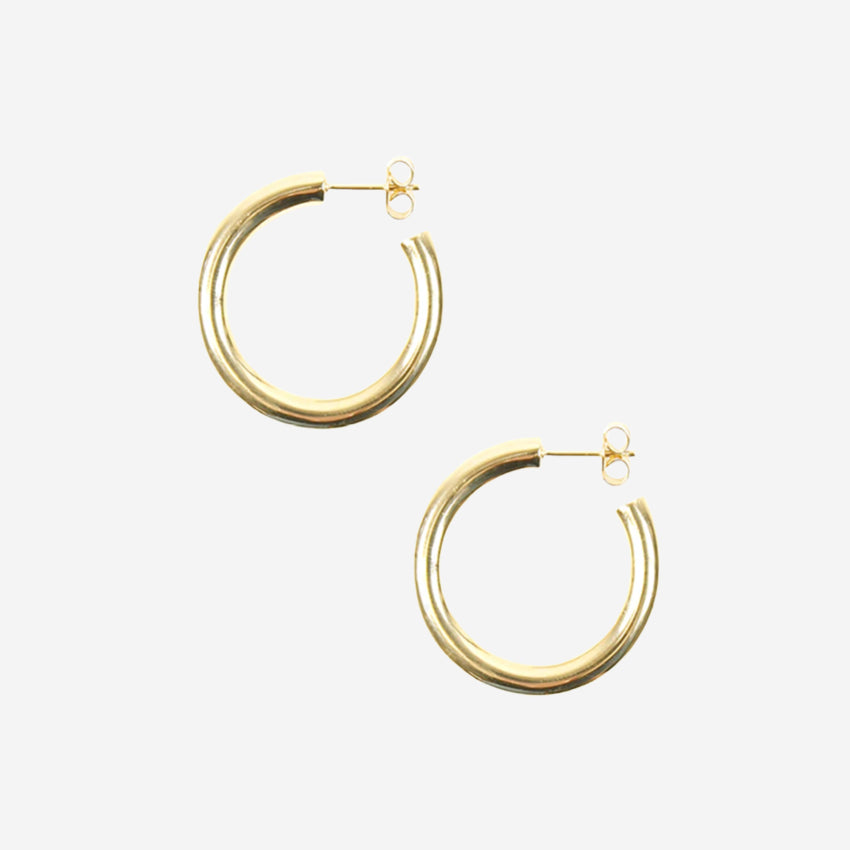 The La Tribe Large Classic Hoops in Gold on a blank background