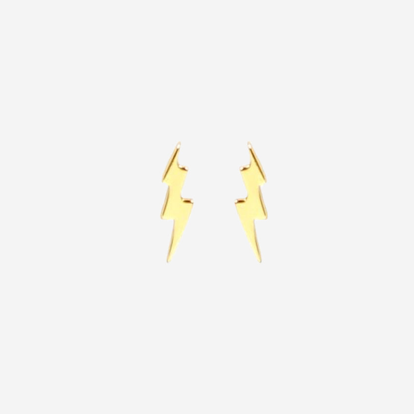 The La Tribe Tiny Thunderbolt Studs in Gold on a blank background