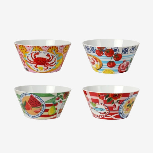 The La La Land Italian Summer Melamine Bowl Set on a blank background