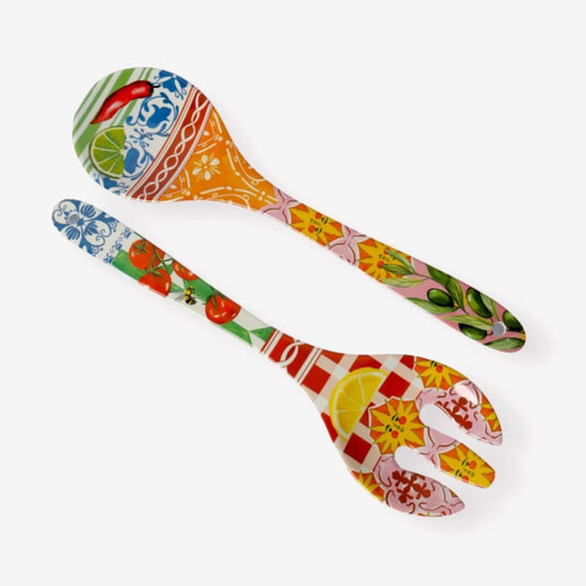 The La La Land Italian Summer Melamine Salad Servers on a blank background