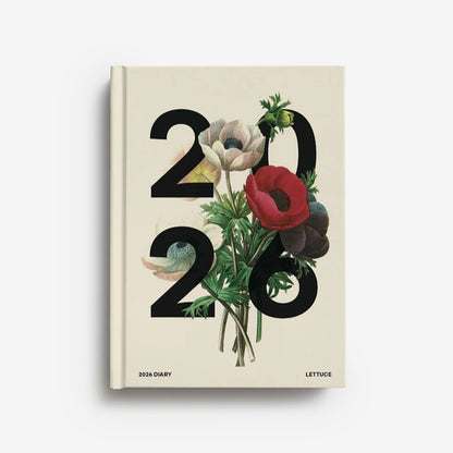 The Lettuce 2026 Daily Diary in Anemones design on a grey background