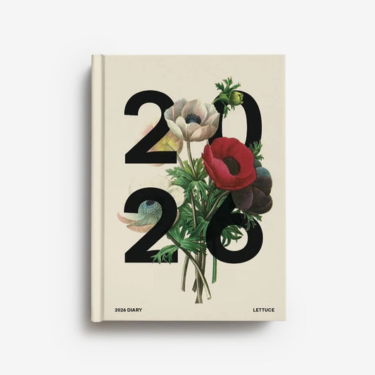 The Lettuce 2026 Daily Diary in Anemones design on a grey background