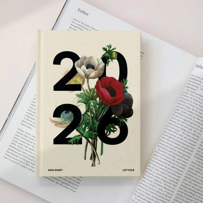 The Lettuce 2026 Daily Diary in Anemones design on top of a magazine