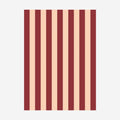The Lettuce Linen Tea Towel in Peach and Burgundy Bold Stripe on a blank background